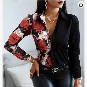 Sheek date night top, Versace baroque style blouse